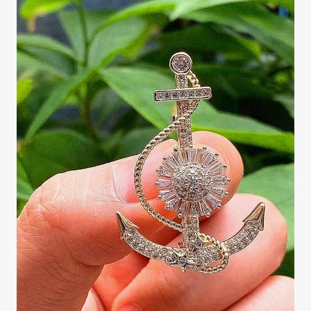 Sparkling Gold and Silver Anchor Brooch